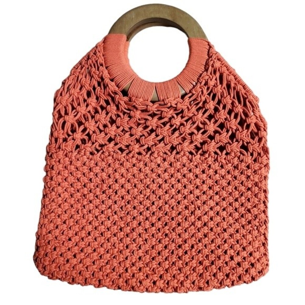 Handmade Macrame Style Crochet Dual Wooden Handles Handbag